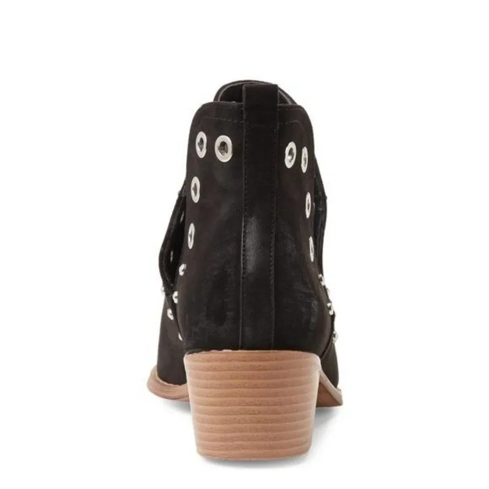 WANTED Western Rivet Grommet Ankle Boots Size 9 In Black NWOB